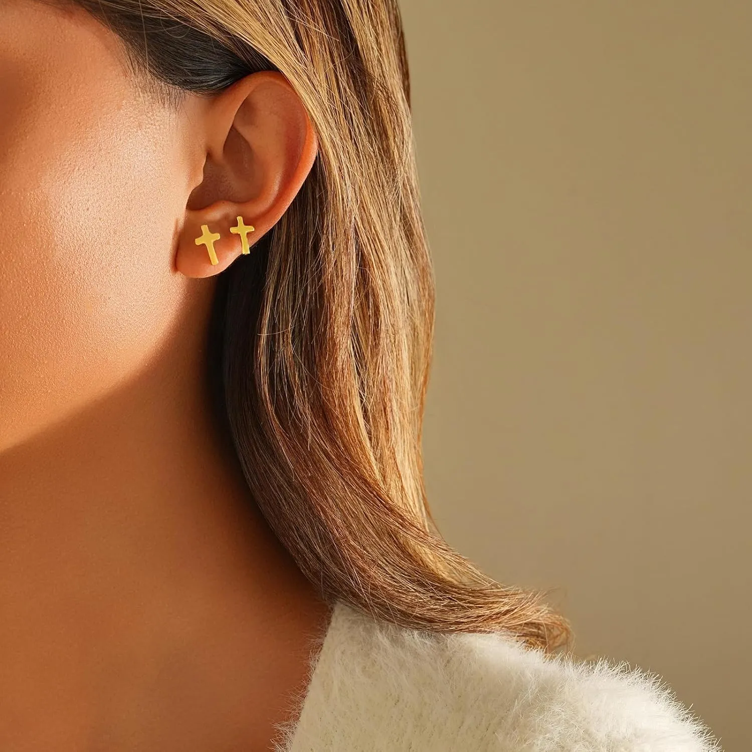 14K Gold Cross Stud Earrings for Women Dainty Minimalist Hypoallergenic Jewelry Religious Christian Faith Earrings for Mom