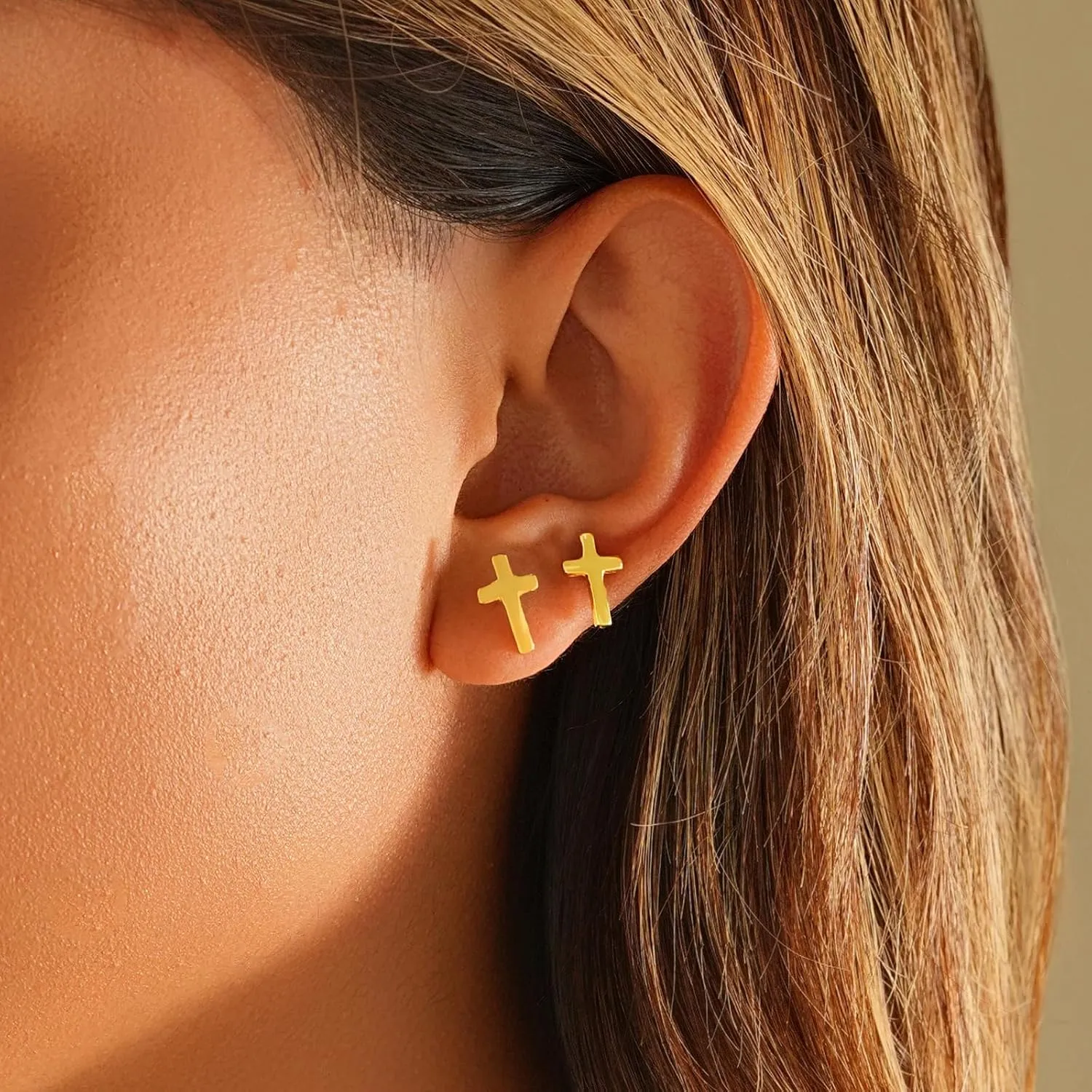 14K Gold Cross Stud Earrings for Women Dainty Minimalist Hypoallergenic Jewelry Religious Christian Faith Earrings for Mom