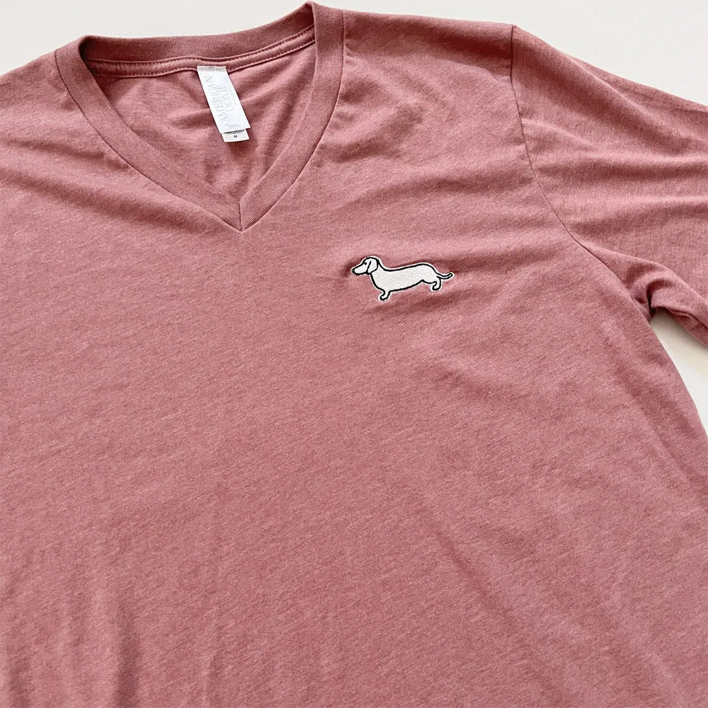 AD Signature Doxie White Logo V-Neck Tee Shirt (Mauve)
