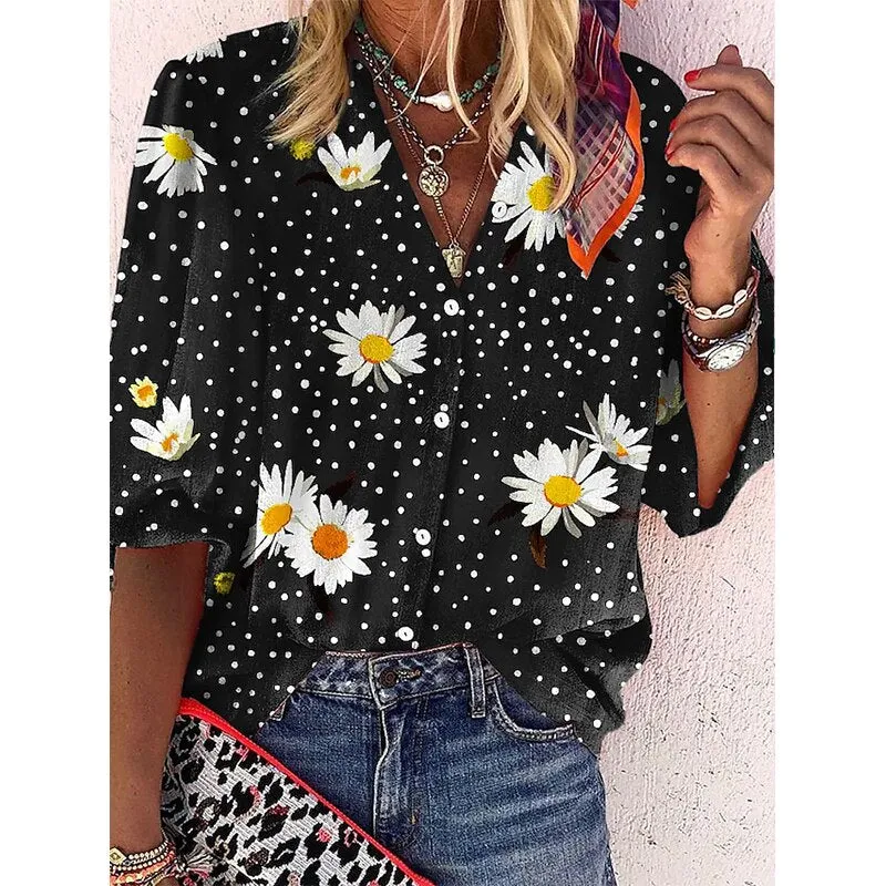 Amy Fashion - Elegant Loose Abstraction Print Shirt