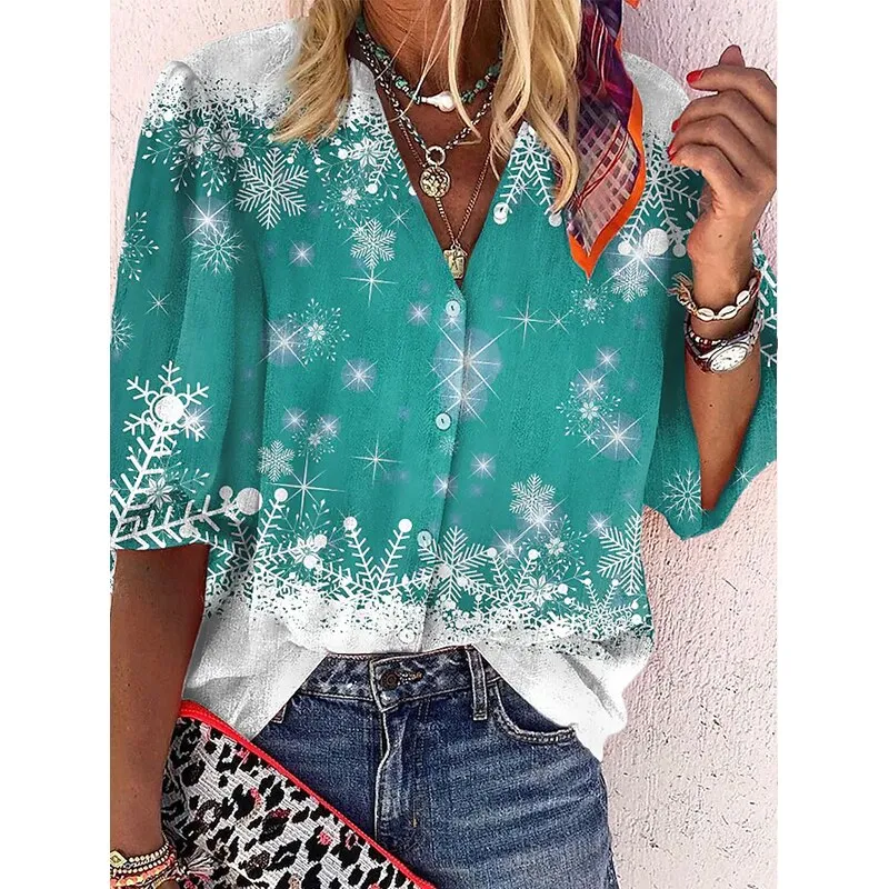 Amy Fashion - Elegant Loose Abstraction Print Shirt