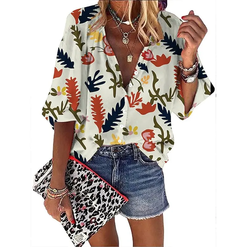 Amy Fashion - Elegant Loose Abstraction Print Shirt