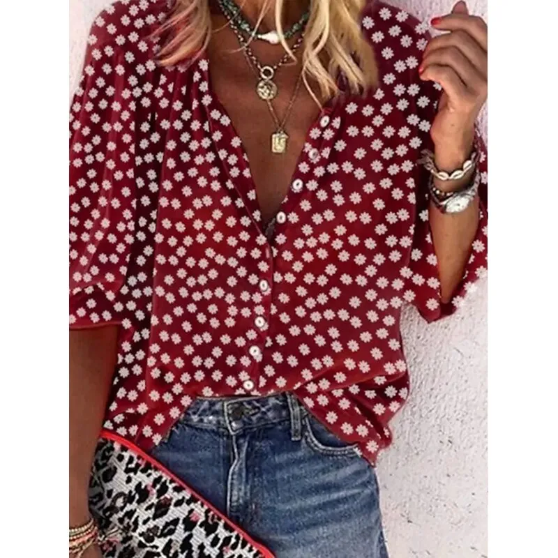 Amy Fashion - Elegant Loose Abstraction Print Shirt