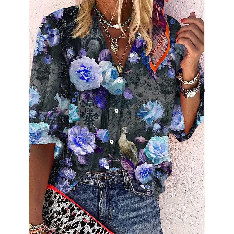 Amy Fashion - Elegant Loose Abstraction Print Shirt