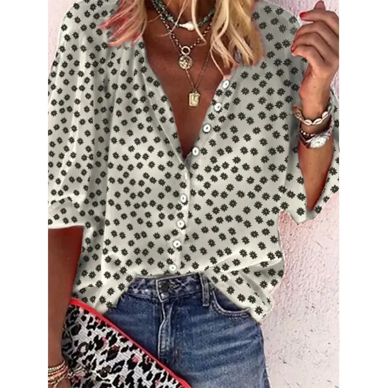 Amy Fashion - Elegant Loose Abstraction Print Shirt