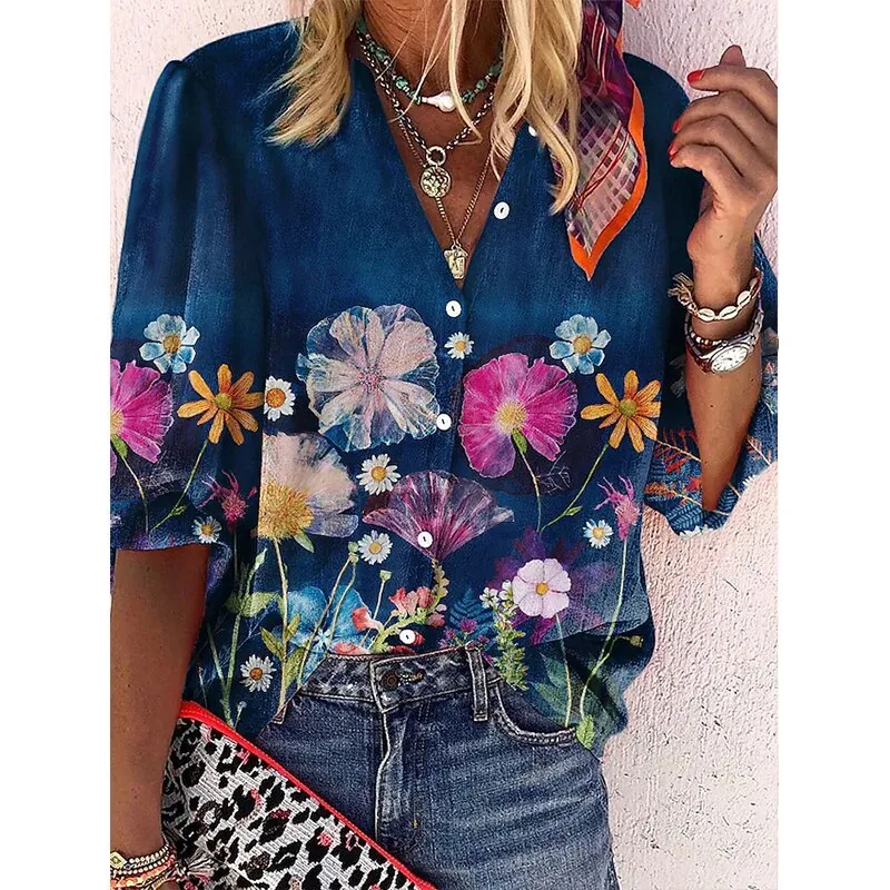 Amy Fashion - Elegant Loose Abstraction Print Shirt