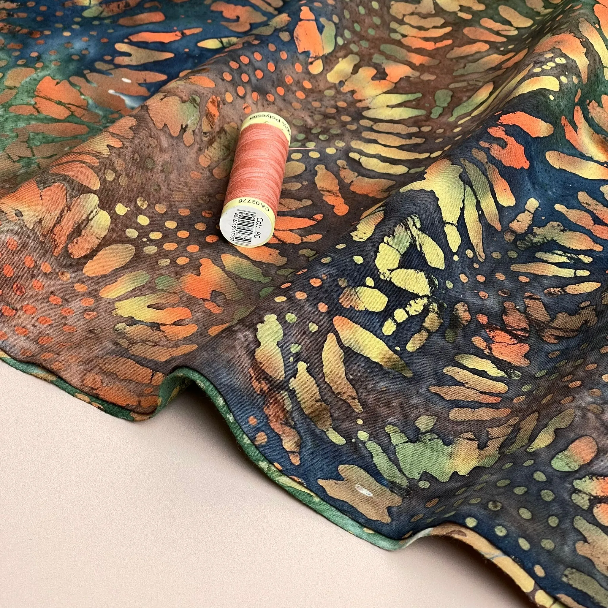 Batik Sunflowers on Navy Cotton Fabric