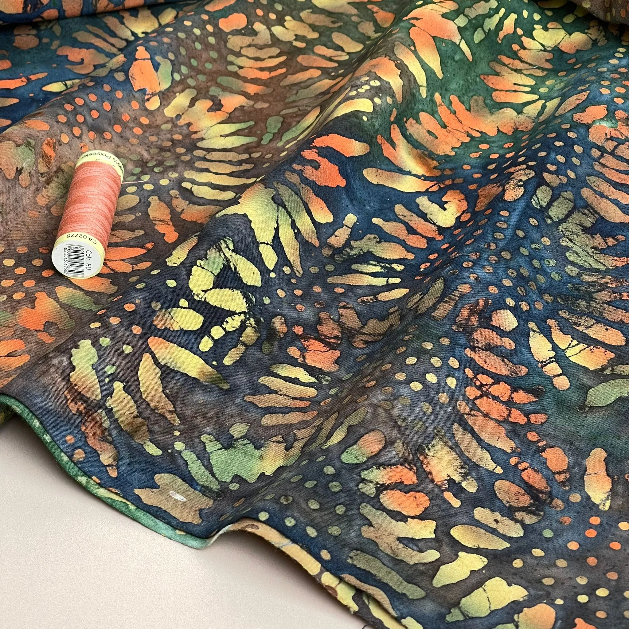 Batik Sunflowers on Navy Cotton Fabric