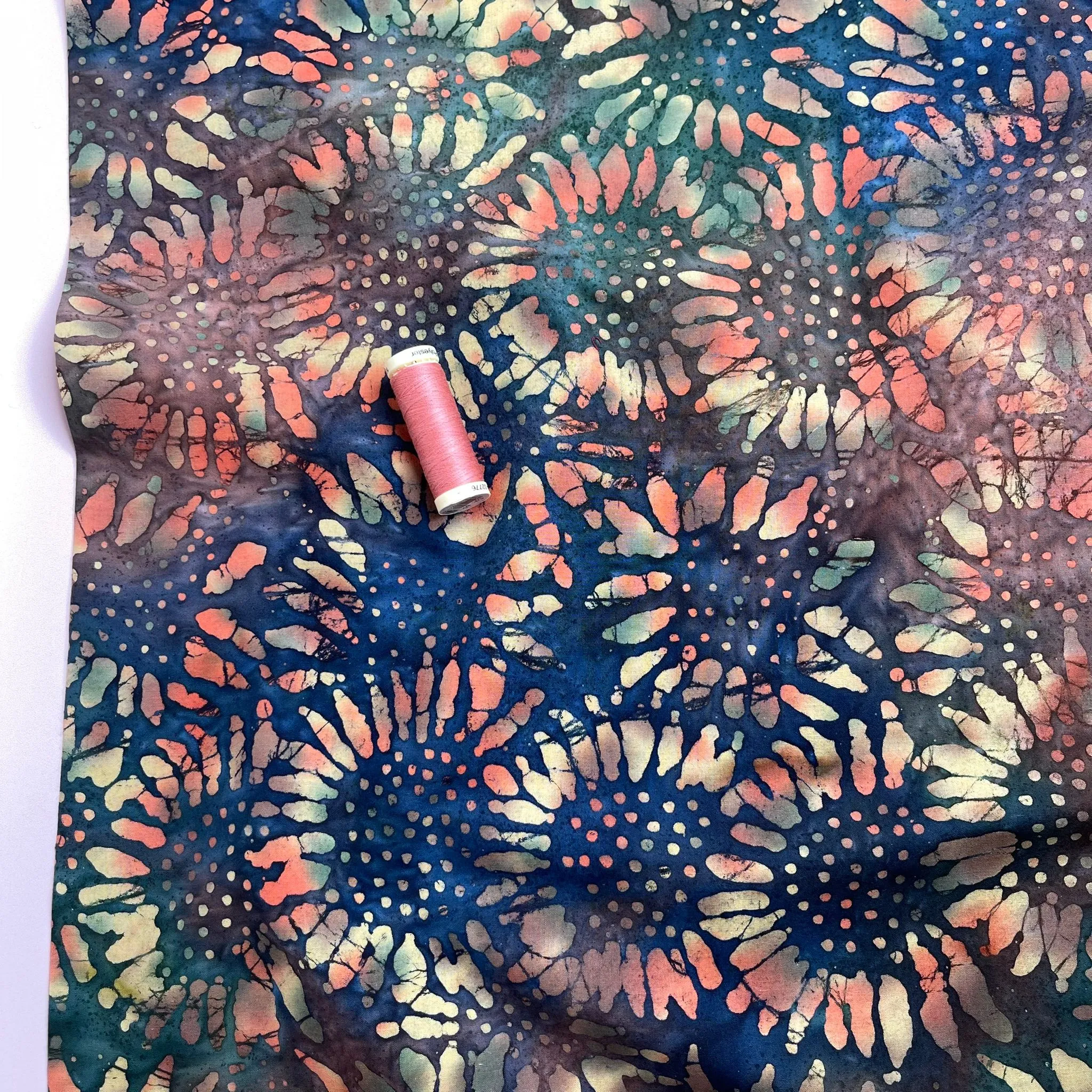 Batik Sunflowers on Navy Cotton Fabric