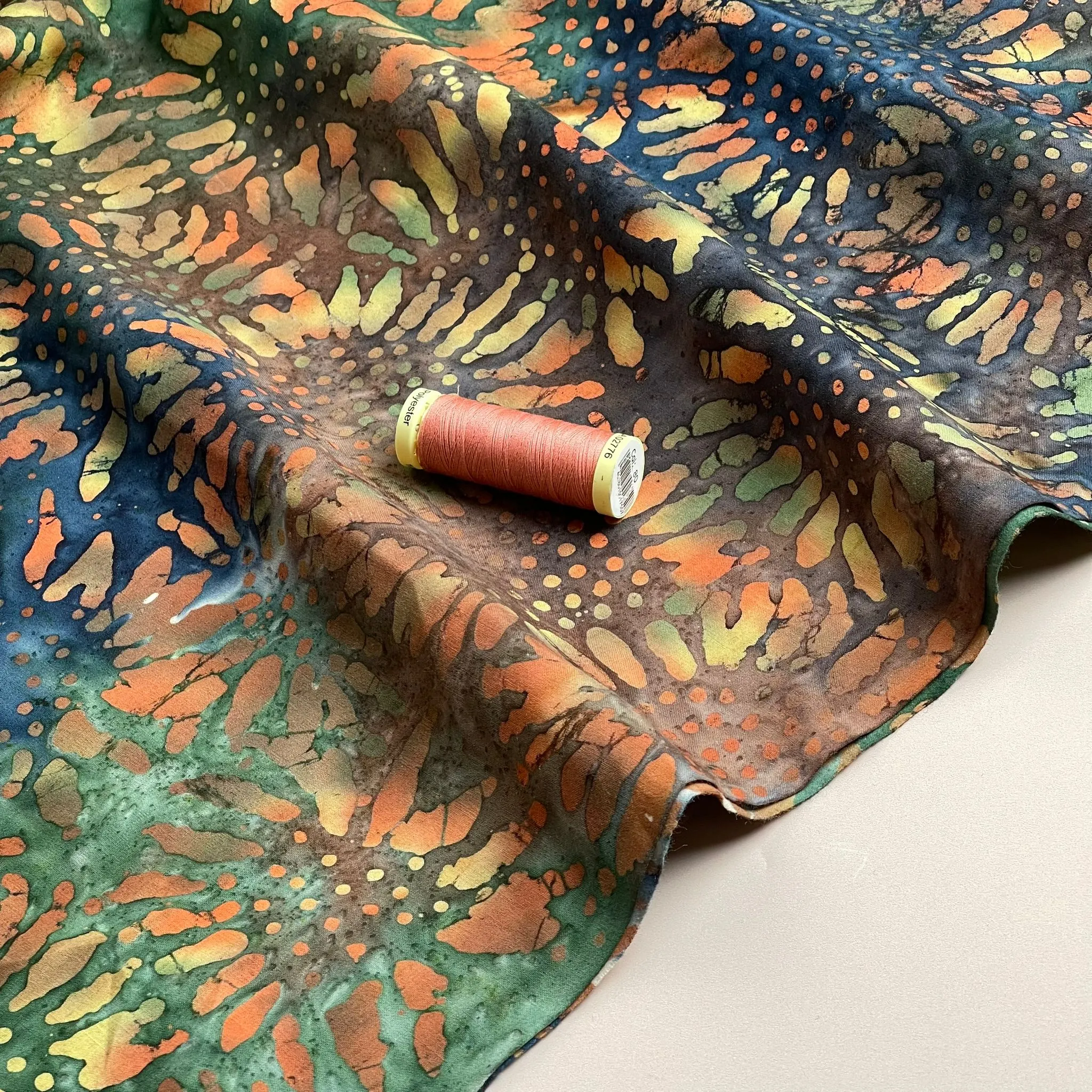 Batik Sunflowers on Navy Cotton Fabric