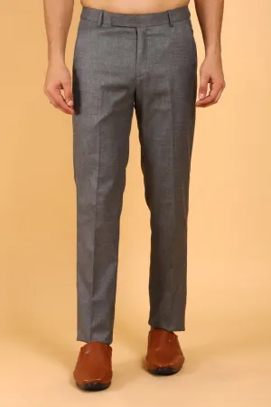 Bluebird Men's Grey Textured Lycra Formal Trousers