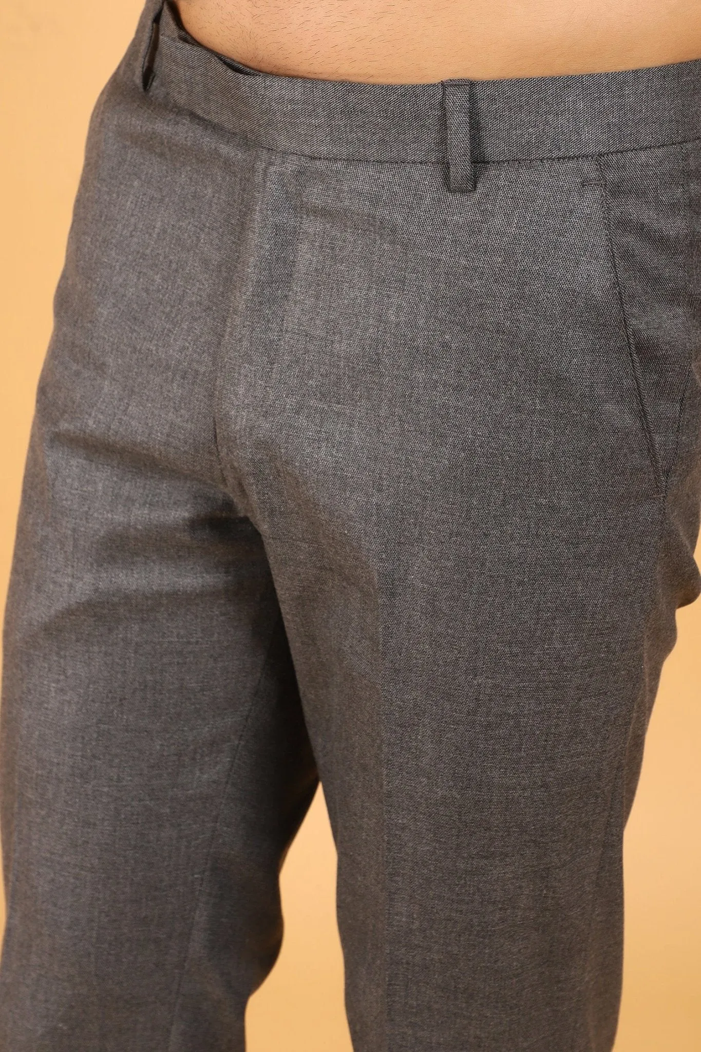 Bluebird Men's Grey Textured Lycra Formal Trousers