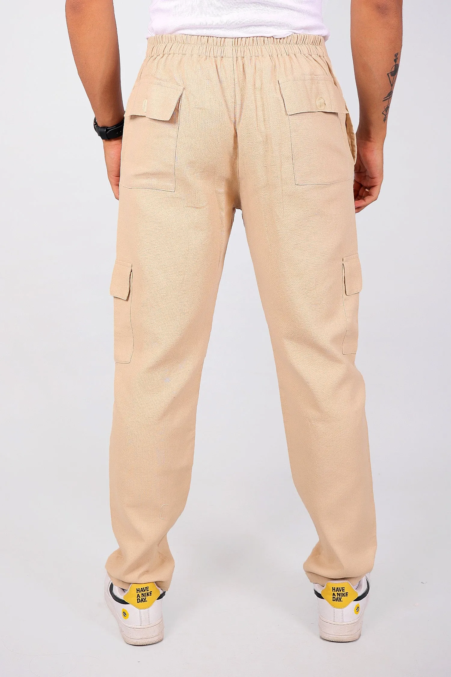 Bluebird Men's Slim Fit Cotton Cargo Pant Beige