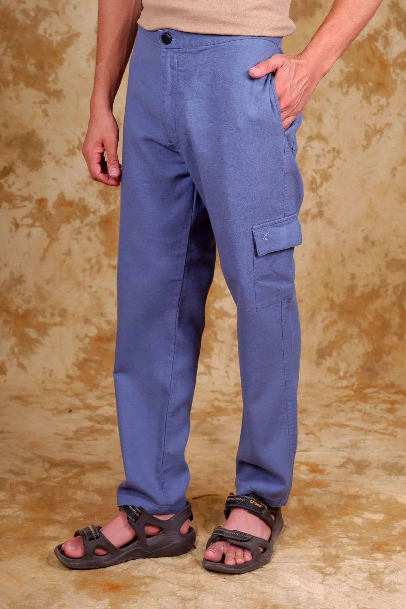 Bluebird Men's Slim Fit Cotton Cargo Pant Blue