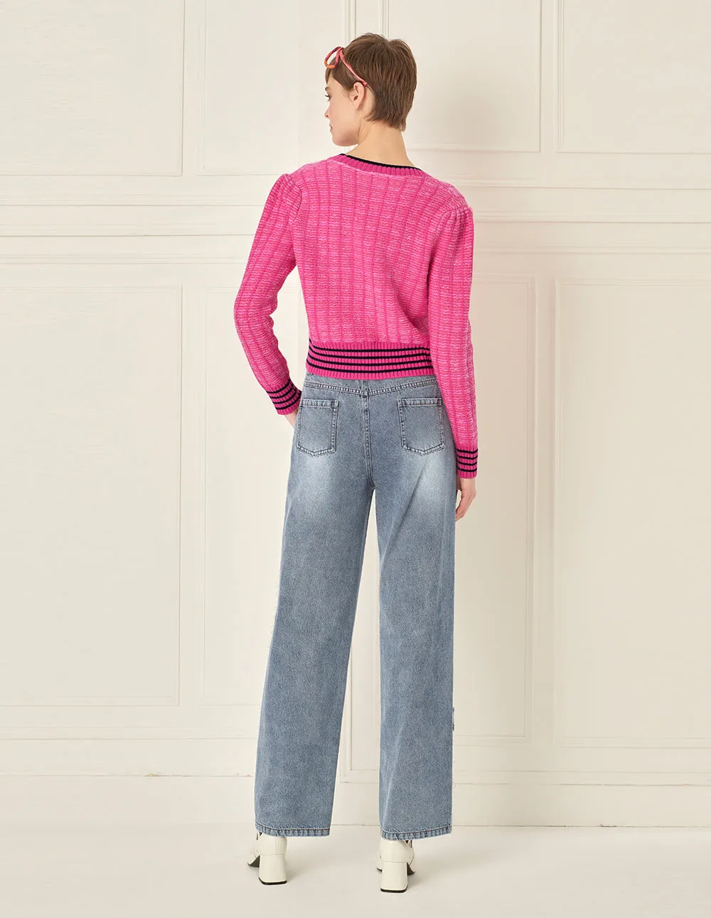 BORA AKSU Versatile White Washed Blue Frayed Wide Leg Jeans