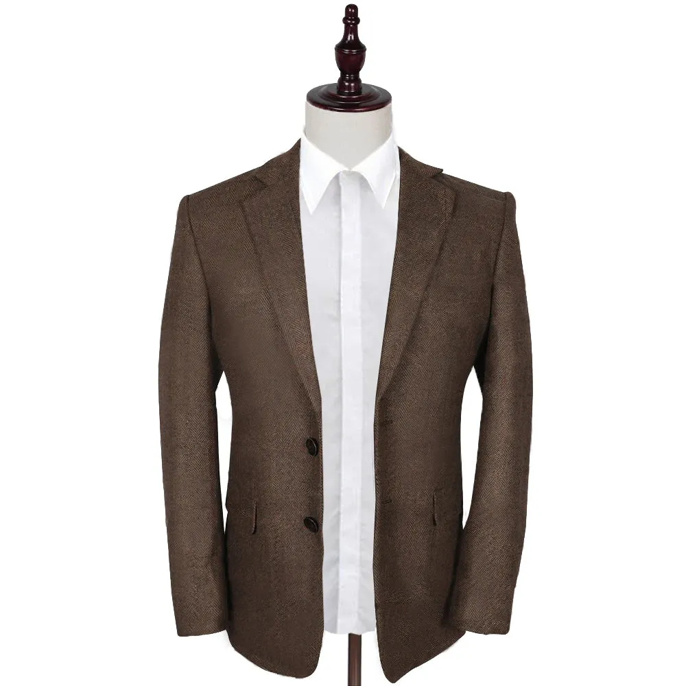 Brown Herringbone 2 Piece Tweed Suit