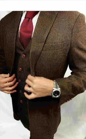Brown Herringbone 2 Piece Tweed Suit