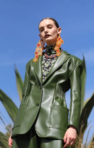 Cactus leather Jacket with elastic waist detail
