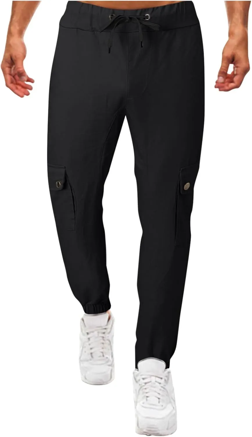 Cargo Harem Pants for Men Slim Fit Elastic Waisted Track Pants Gym Slim Fit Tapered Jpggers Lounge Trousers Trendy