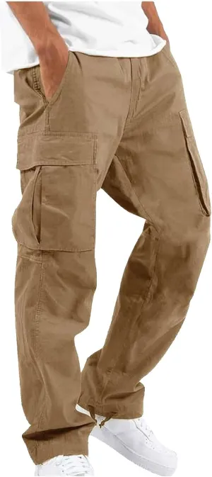 Cargo Sweatpants for Men Tapered Stretch Twill Drawstring Athletic Joggers Sweatpants with 6 Pockets Men's Sweatpants