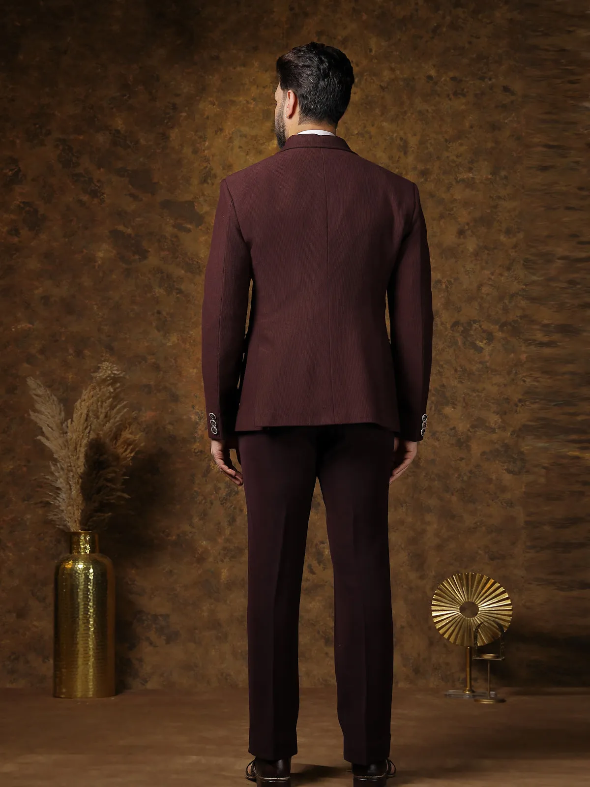 Chocolate Brown Indo-Western Suit with Military-Inspired Design for Formal Events