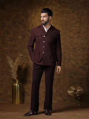 Chocolate Brown Indo-Western Suit with Military-Inspired Design for Formal Events