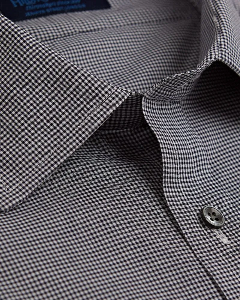 Contemporary Fit Black Check Cotton Shirt with Classic Collar & Two Button Cuff