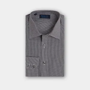 Contemporary Fit Black Check Cotton Shirt with Classic Collar & Two Button Cuff