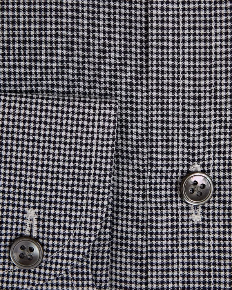Contemporary Fit Black Check Cotton Shirt with Classic Collar & Two Button Cuff
