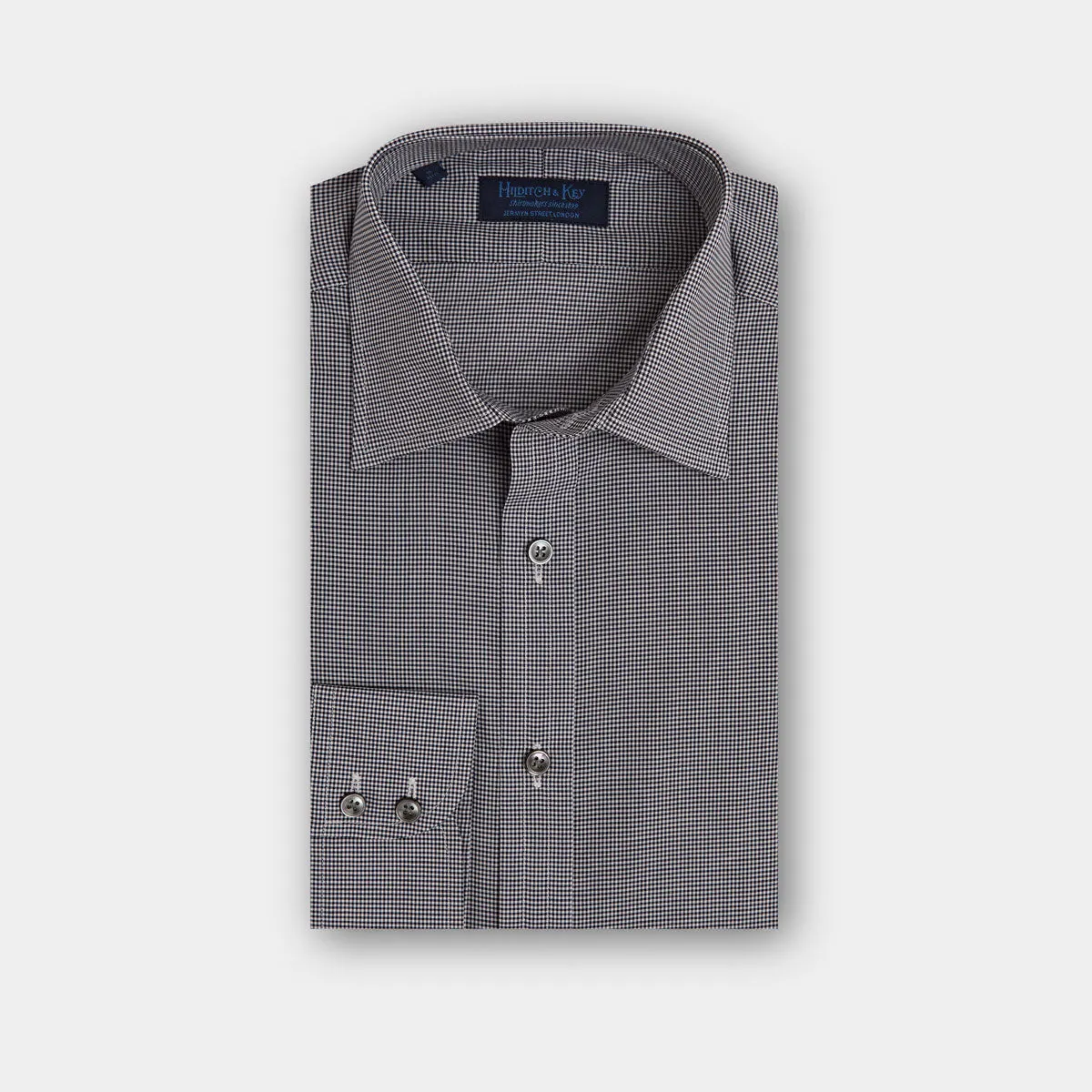 Contemporary Fit Black Check Cotton Shirt with Classic Collar & Two Button Cuff