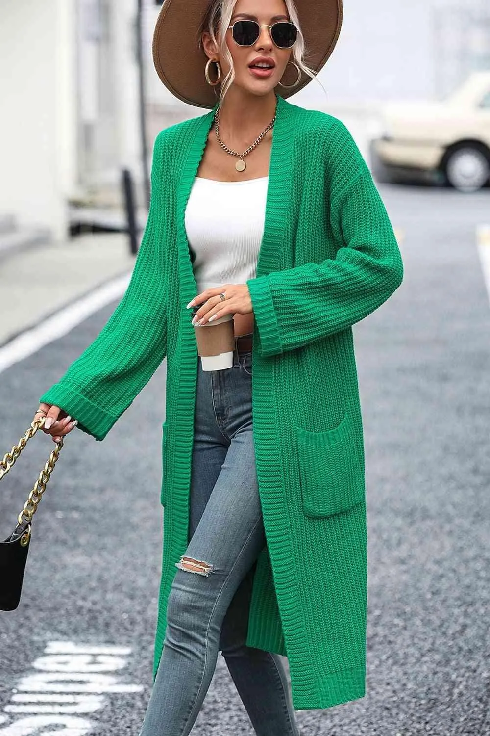 Cozy Elegance Knitted Open Front Longline Cardigan