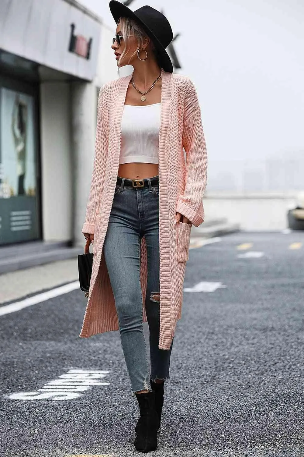 Cozy Elegance Knitted Open Front Longline Cardigan