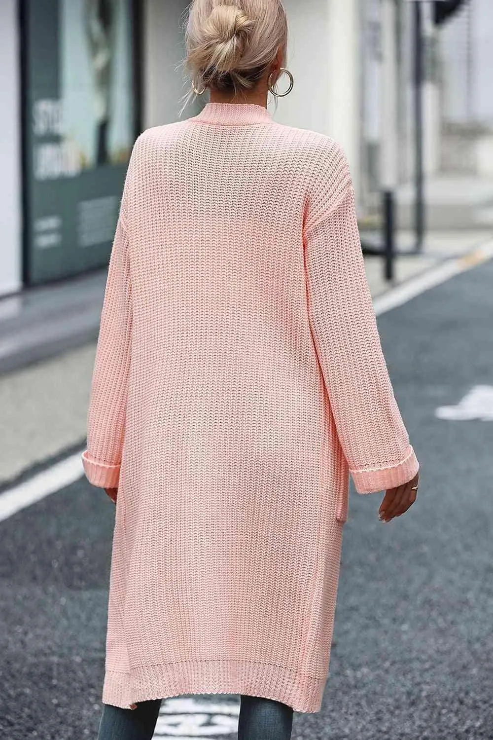 Cozy Elegance Knitted Open Front Longline Cardigan