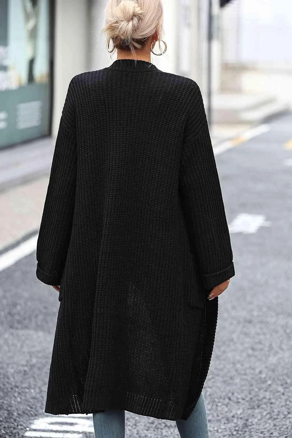 Cozy Elegance Knitted Open Front Longline Cardigan