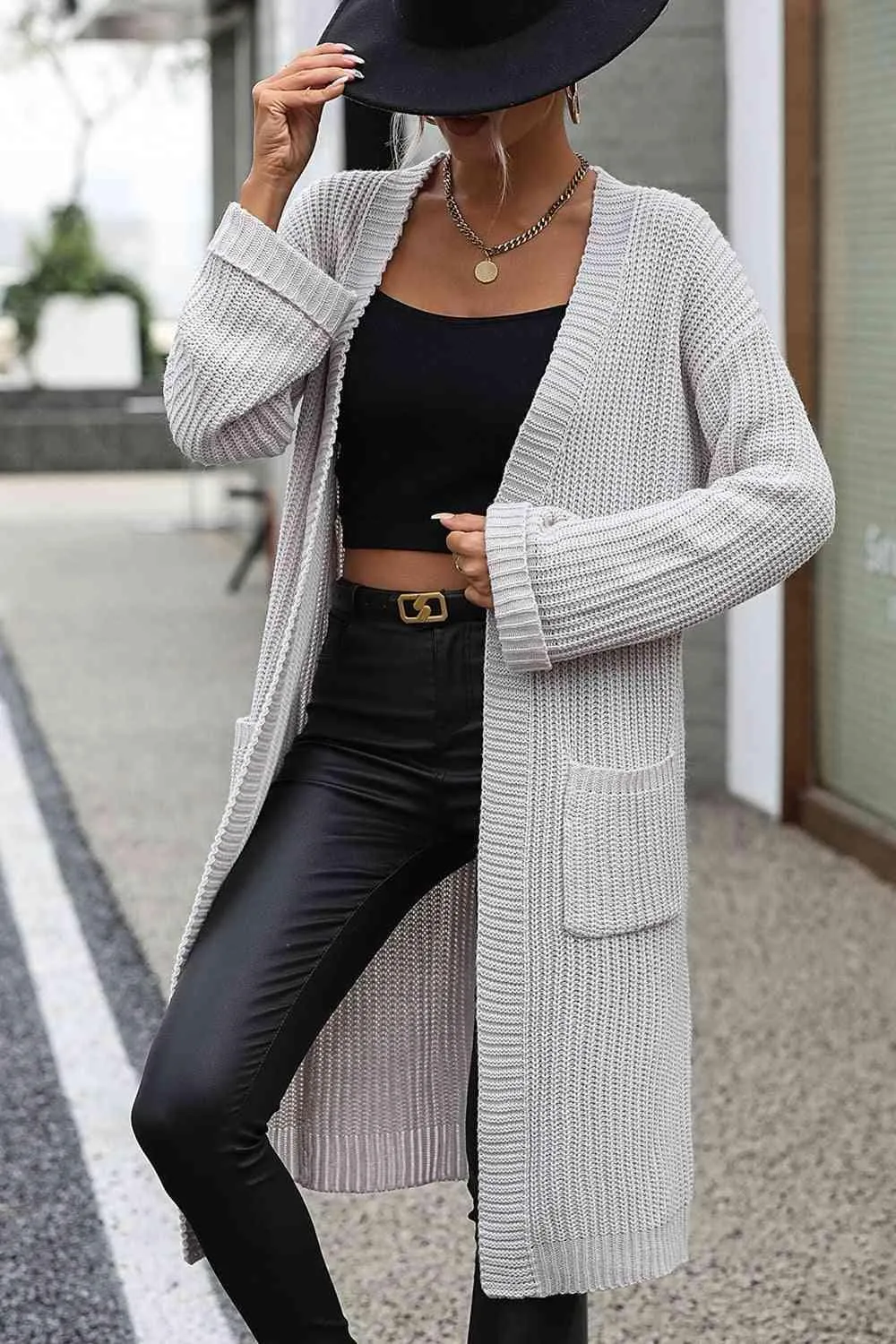 Cozy Elegance Knitted Open Front Longline Cardigan
