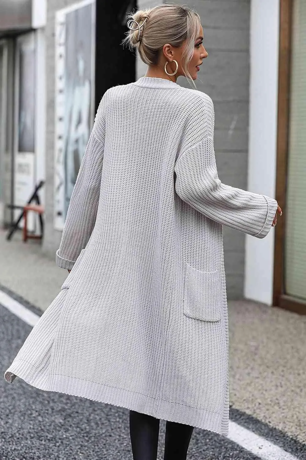 Cozy Elegance Knitted Open Front Longline Cardigan