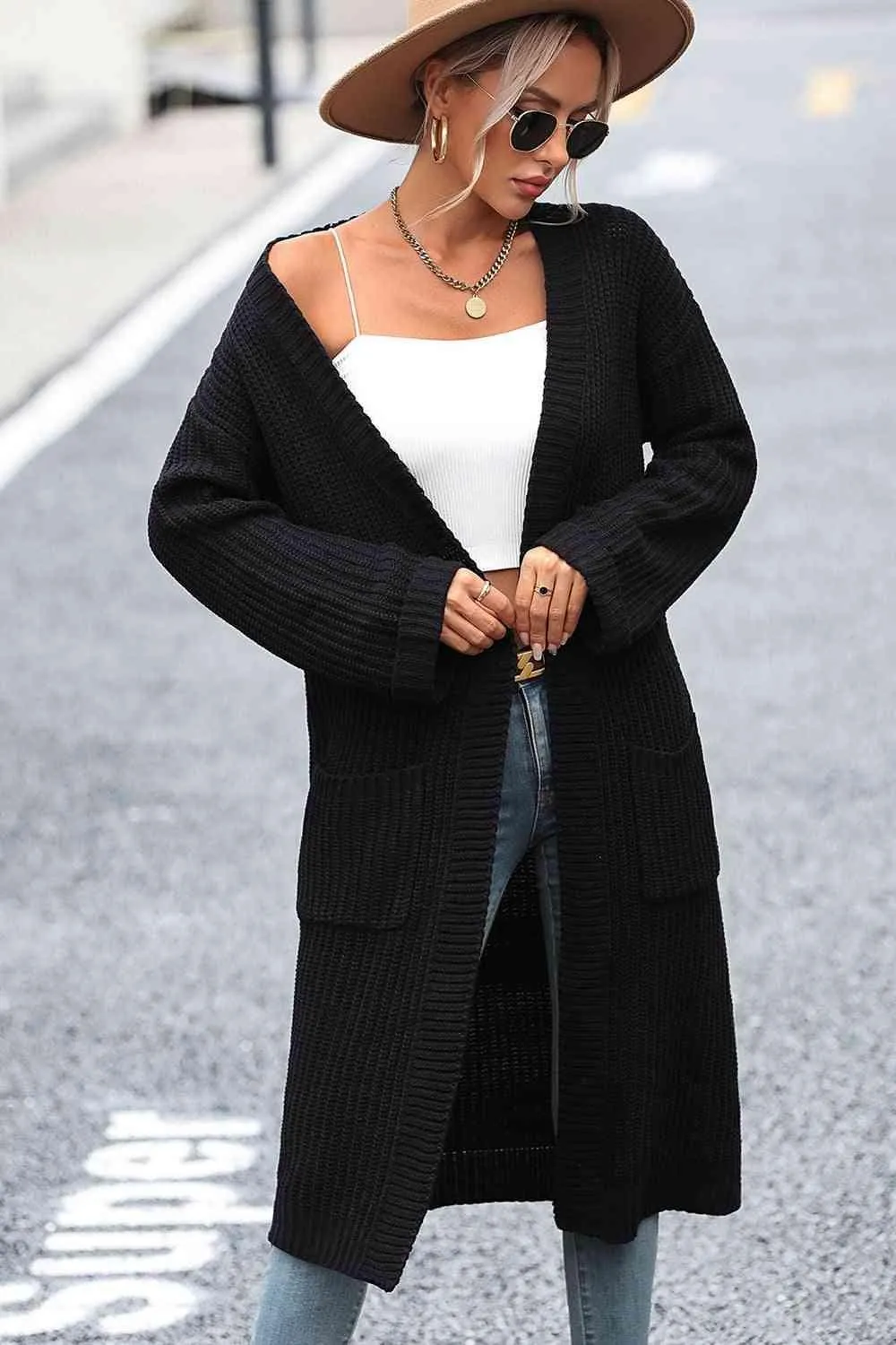 Cozy Elegance Knitted Open Front Longline Cardigan