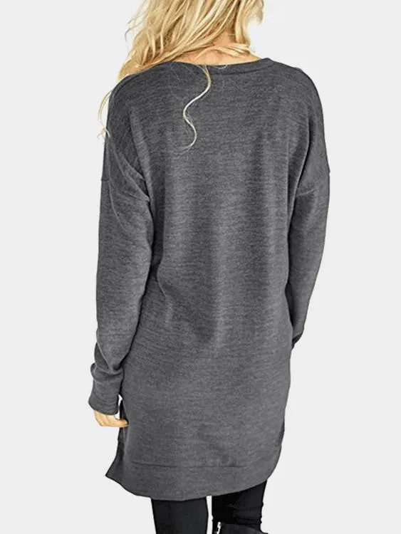 Custom V-Neck Long Sleeve Slit Hem Top