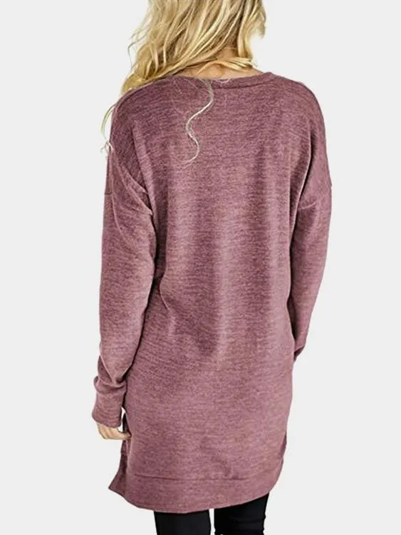 Custom V-Neck Long Sleeve Slit Hem Top