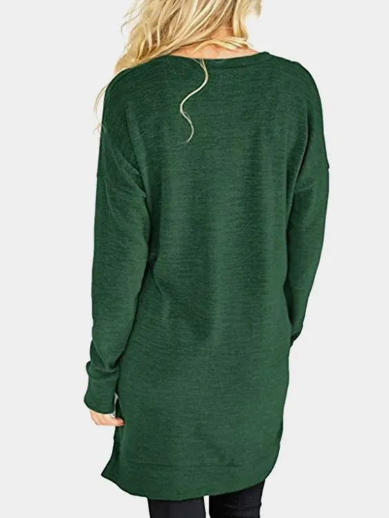 Custom V-Neck Long Sleeve Slit Hem Top