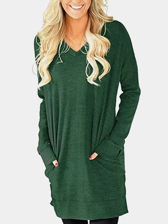 Custom V-Neck Long Sleeve Slit Hem Top