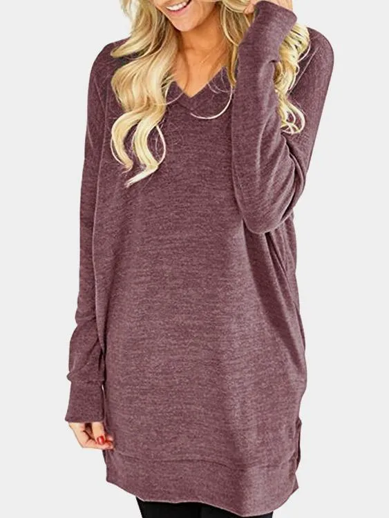 Custom V-Neck Long Sleeve Slit Hem Top