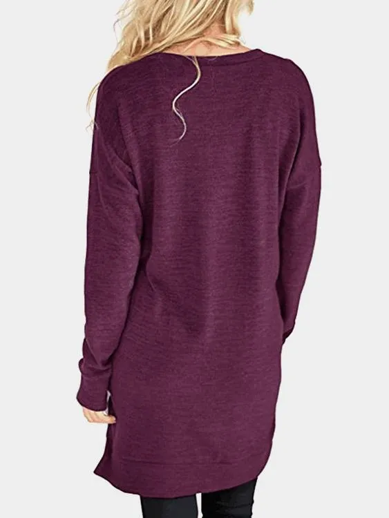 Custom V-Neck Long Sleeve Slit Hem Top