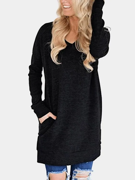 Custom V-Neck Long Sleeve Slit Hem Top