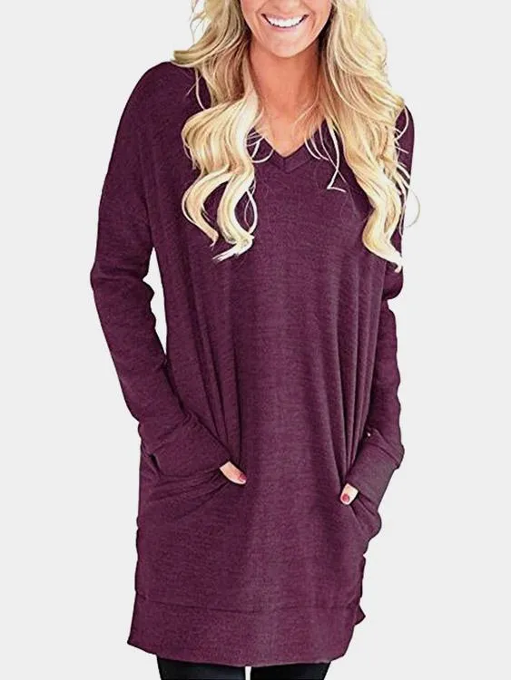 Custom V-Neck Long Sleeve Slit Hem Top