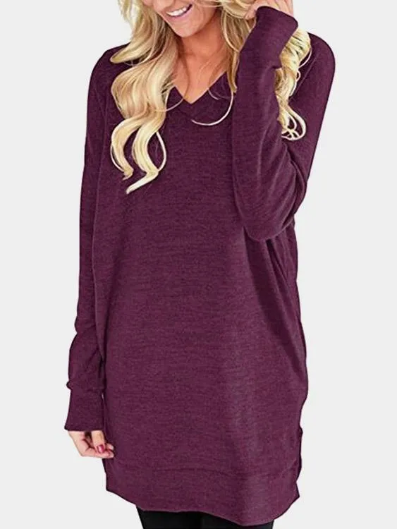 Custom V-Neck Long Sleeve Slit Hem Top