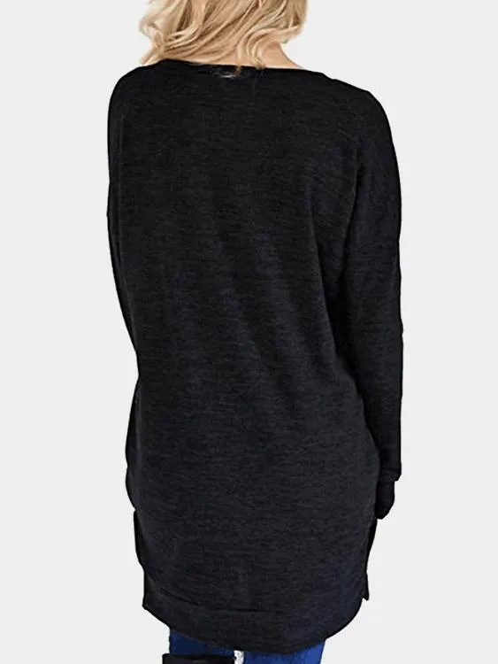Custom V-Neck Long Sleeve Slit Hem Top