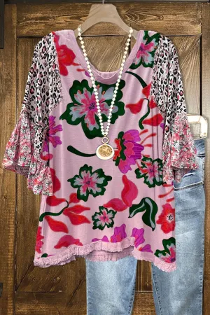 Elegant Easter Contrast Color Stitching Ruffle Blouse