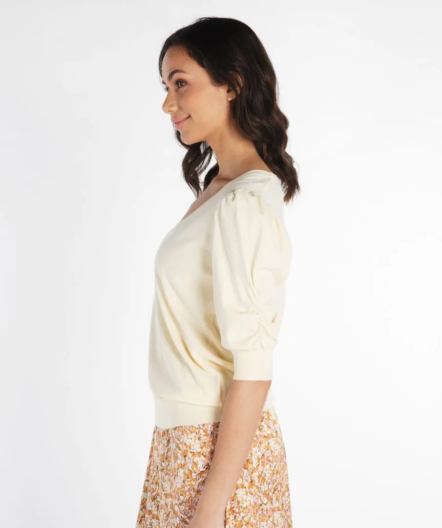 EQ07009 V-Neck Sweater W/Gathering Sleeve