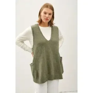 Go To Extremes Plus Sage Oversize V Neck Sweater Vest
